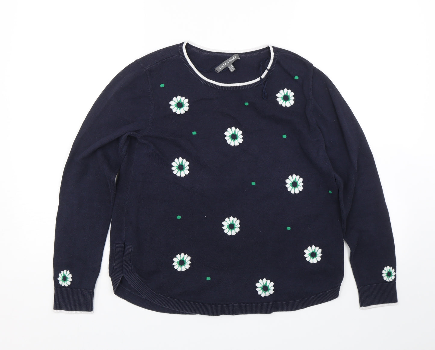 Laura Ashley Womens Blue Floral  Pullover Jumper Size 10