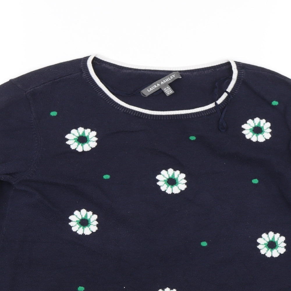 Laura Ashley Womens Blue Floral  Pullover Jumper Size 10