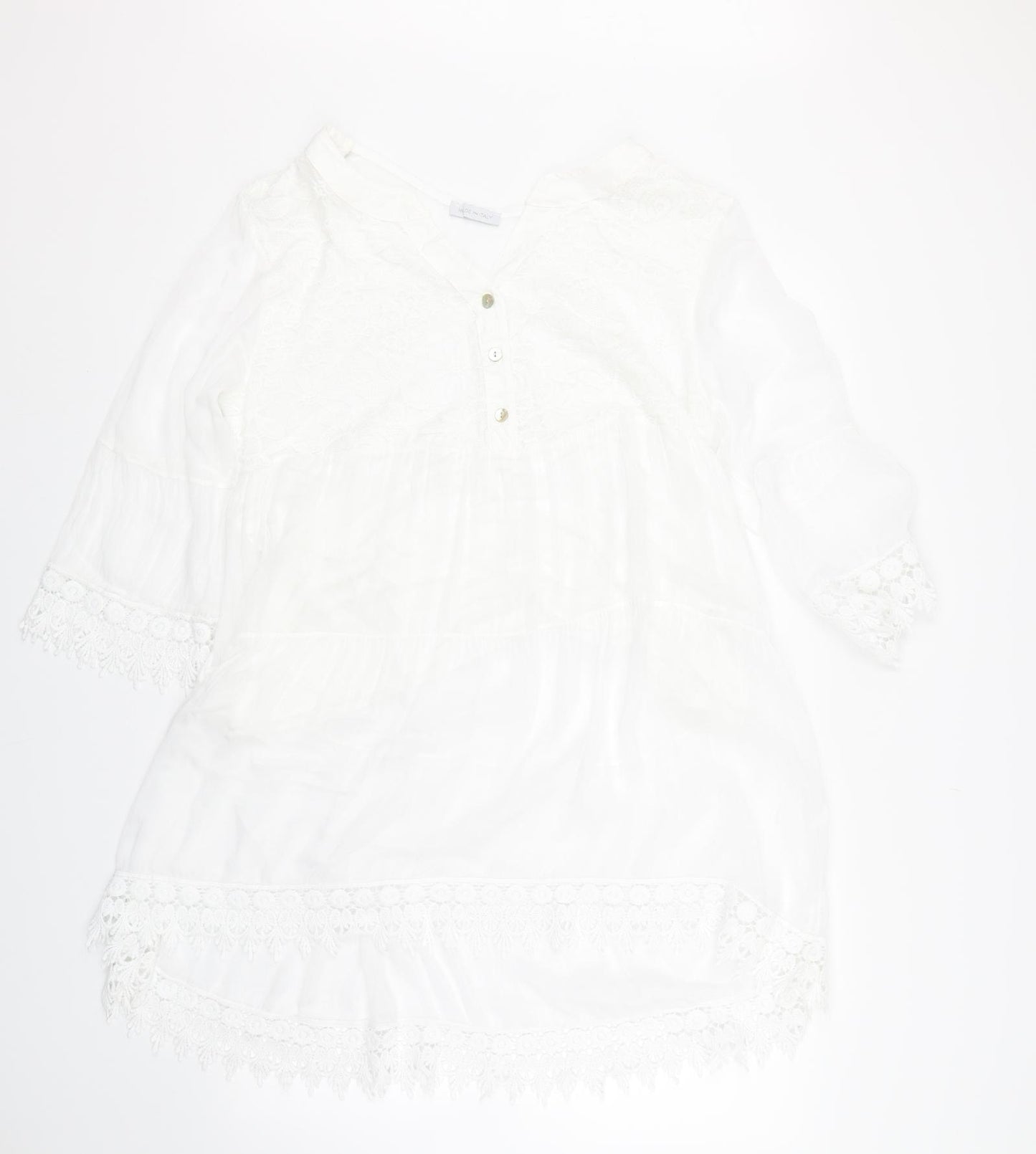 Made in Italy Womens White Floral Lace T-Shirt Dress  Size 10  - Transparent