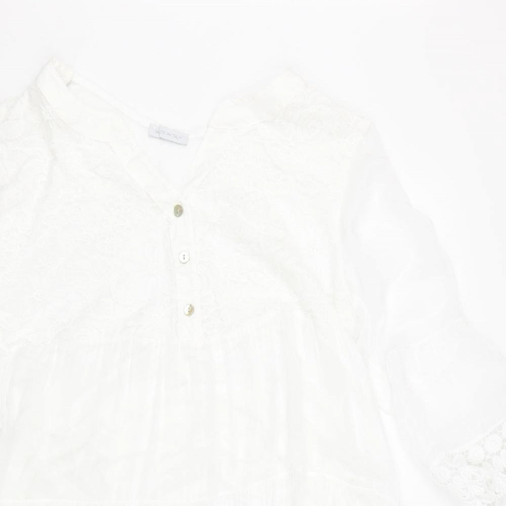 Made in Italy Womens White Floral Lace T-Shirt Dress  Size 10  - Transparent