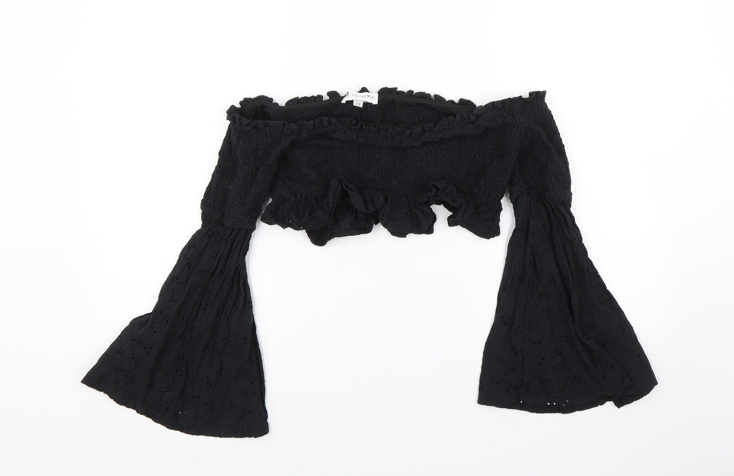 In the Style Womens Black Floral  Cropped T-Shirt Size 12