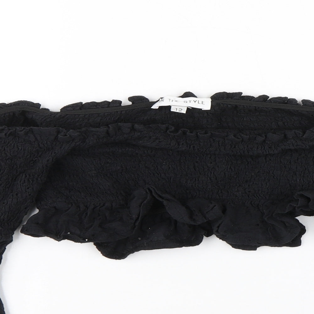 In the Style Womens Black Floral  Cropped T-Shirt Size 12