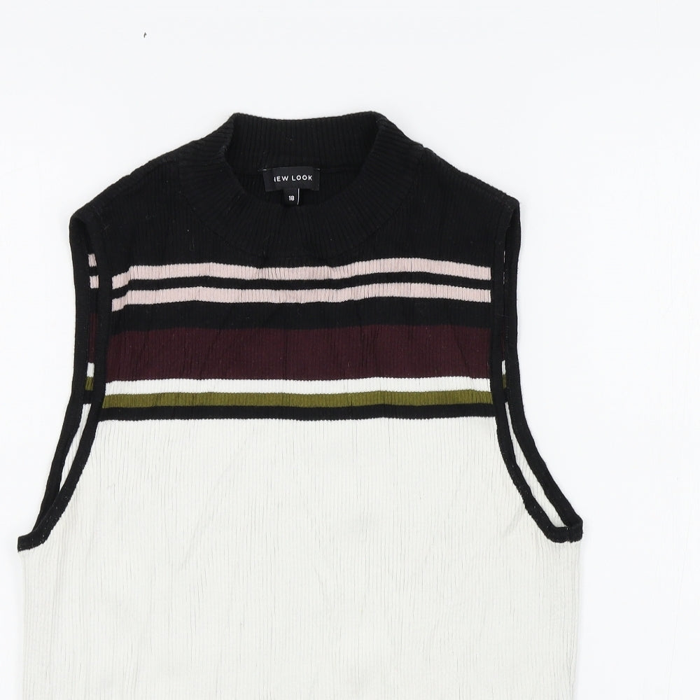 New Look Womens Black Striped  Pullover Jumper Size 18