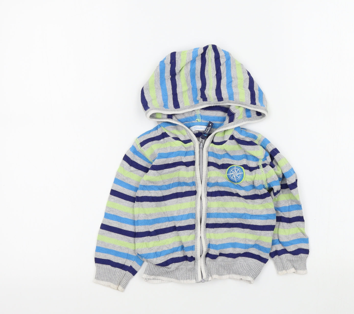 Smile Boys Blue Striped  Cardigan Jumper Size 12-18 Months