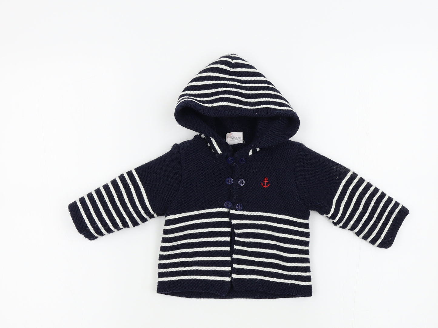 pex Boys Blue Striped  Cardigan Jumper Size 6-9 Months