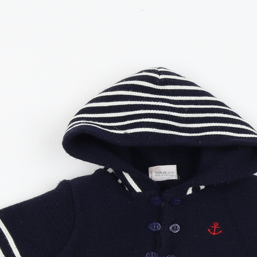 pex Boys Blue Striped  Cardigan Jumper Size 6-9 Months