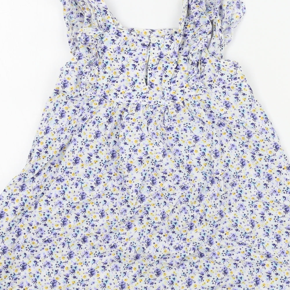 Primark Girls Blue Floral  Basic T-Shirt Size 4-5 Years
