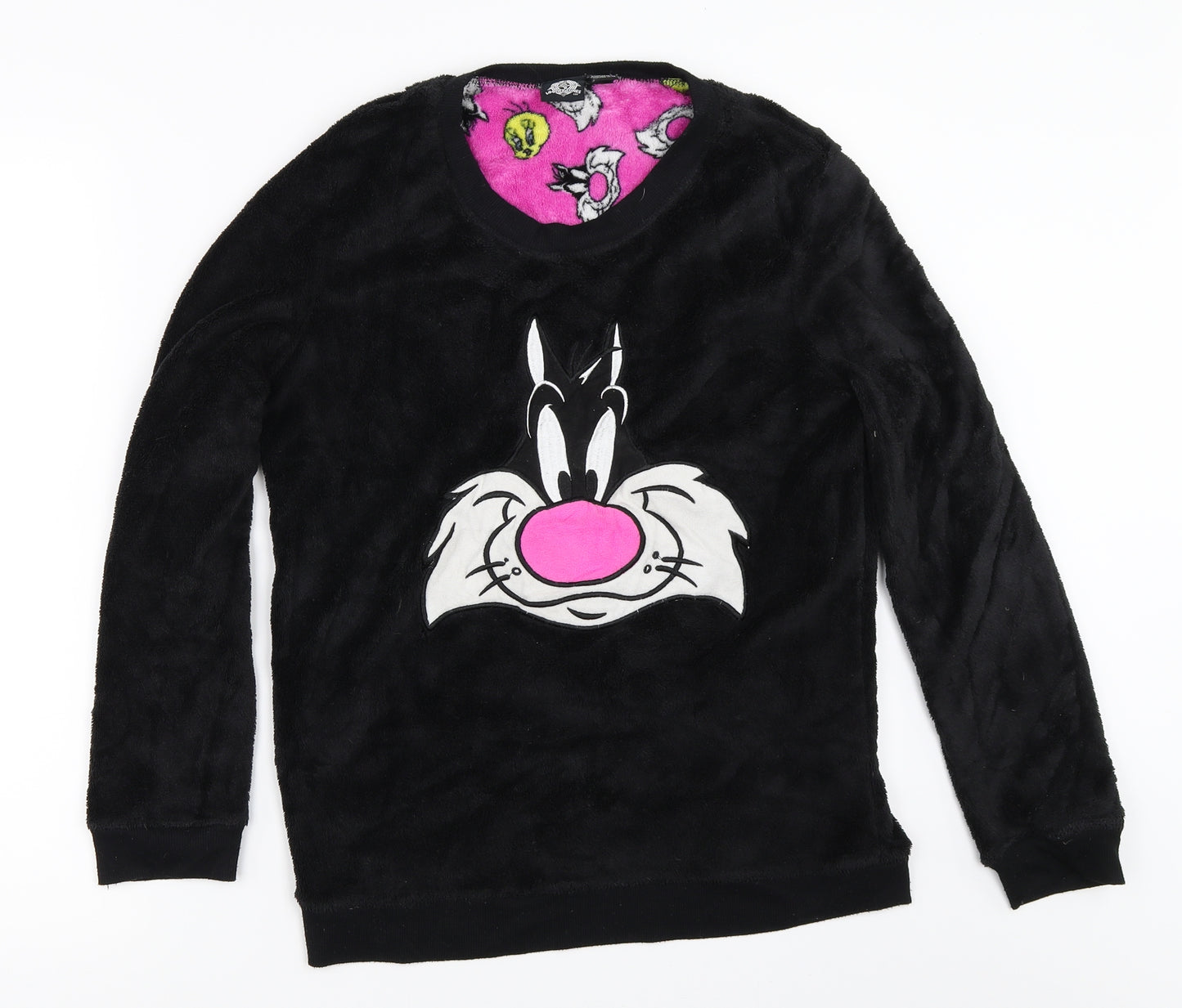 Primark Womens Black Solid  Top Pyjama Top Size M  - looney tunes