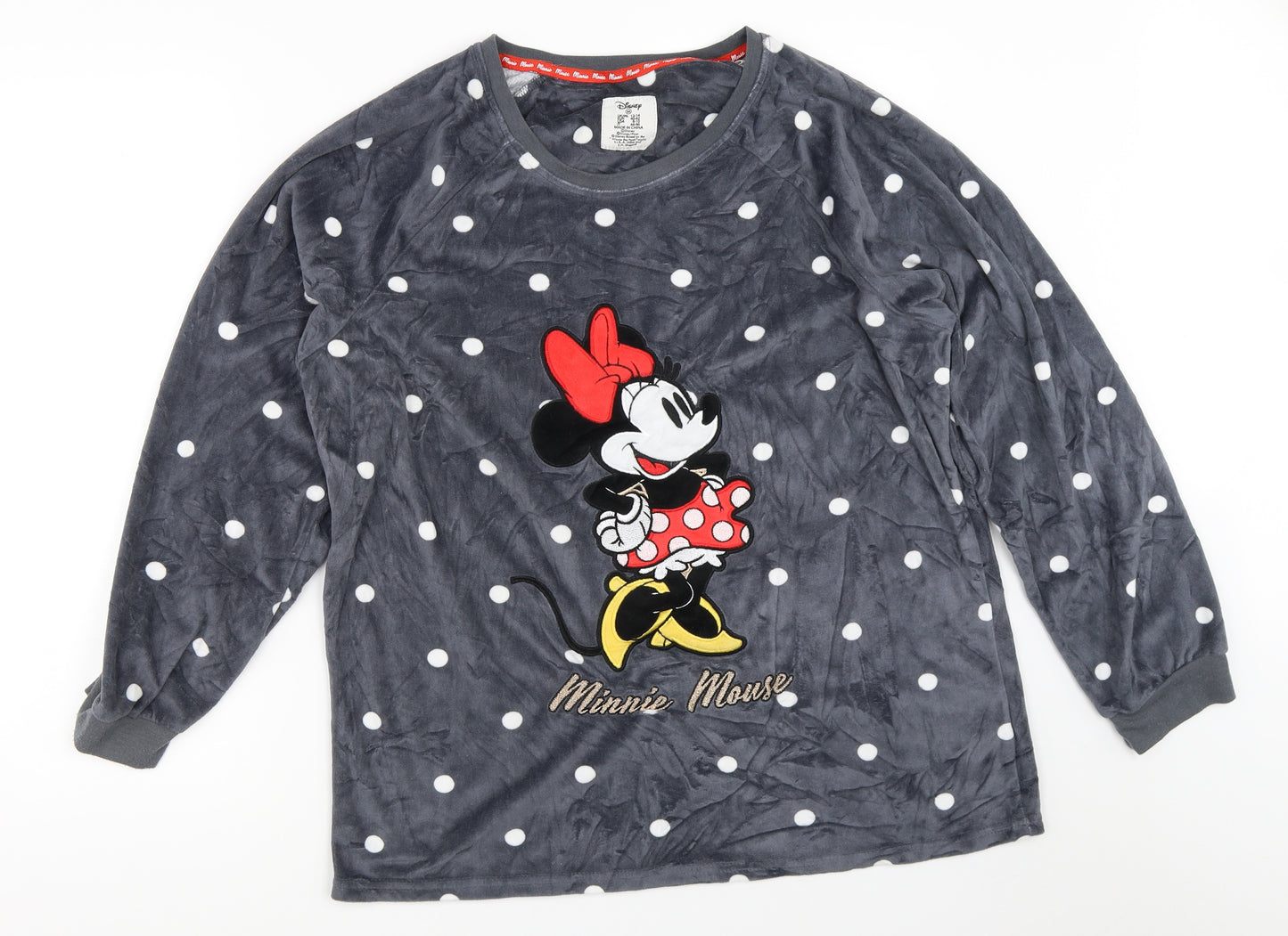 Primark Womens Grey Polka Dot  Top Pyjama Top Size 12  - Minnie Mouse
