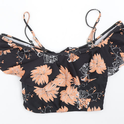 SheIn Womens Black Floral  Cropped Blouse Size S