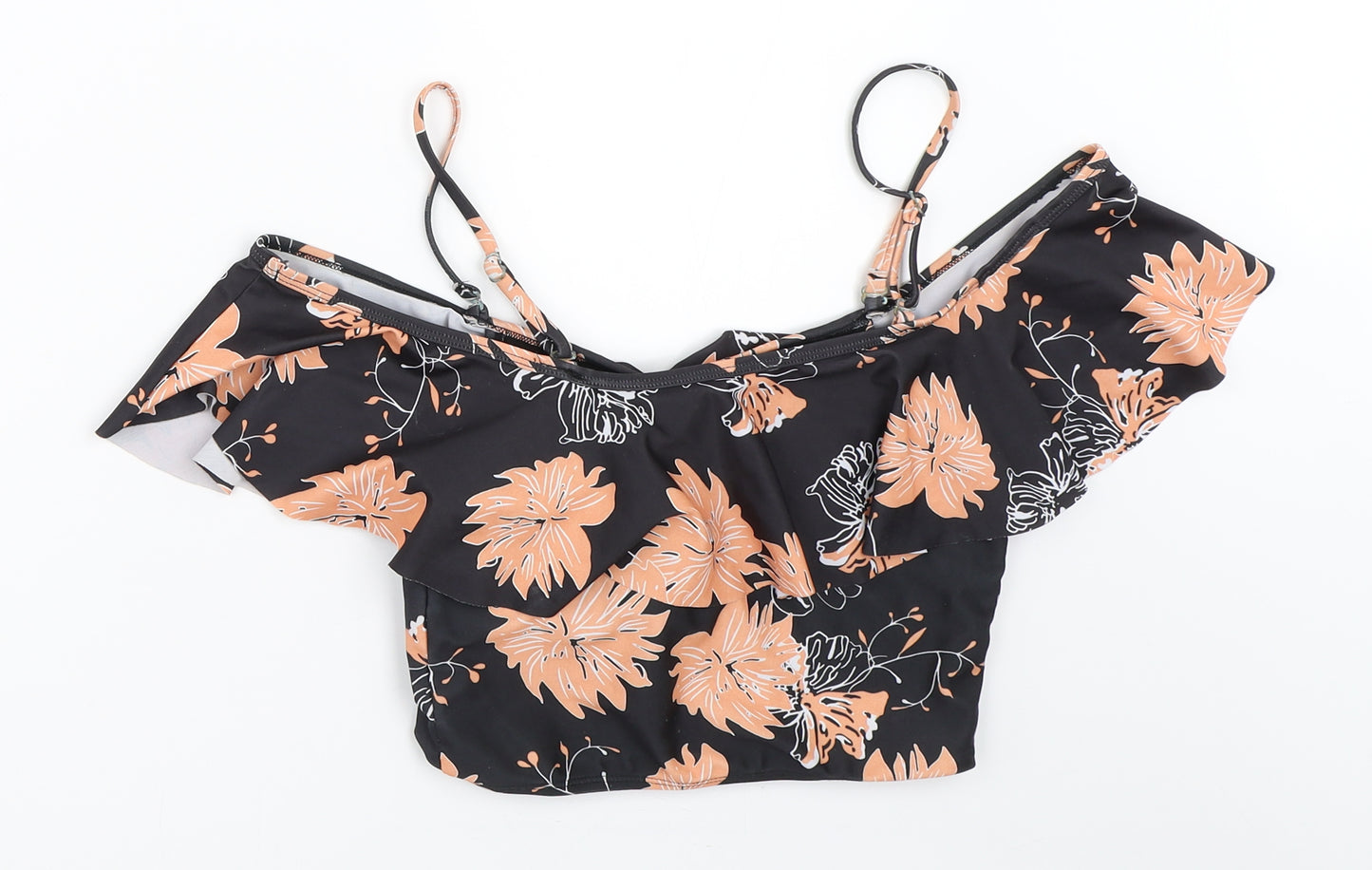 SheIn Womens Black Floral  Cropped Blouse Size S