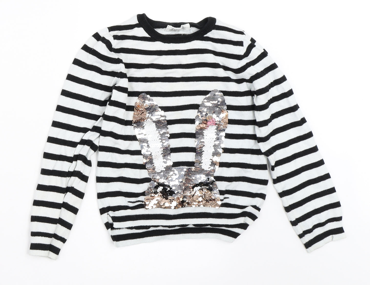 H&M Girls White Striped  Pullover Jumper Size 5-6 Years