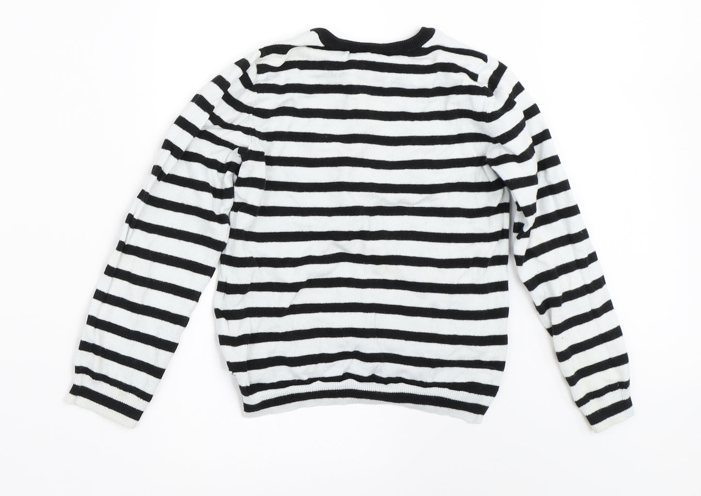 H&M Girls White Striped  Pullover Jumper Size 5-6 Years