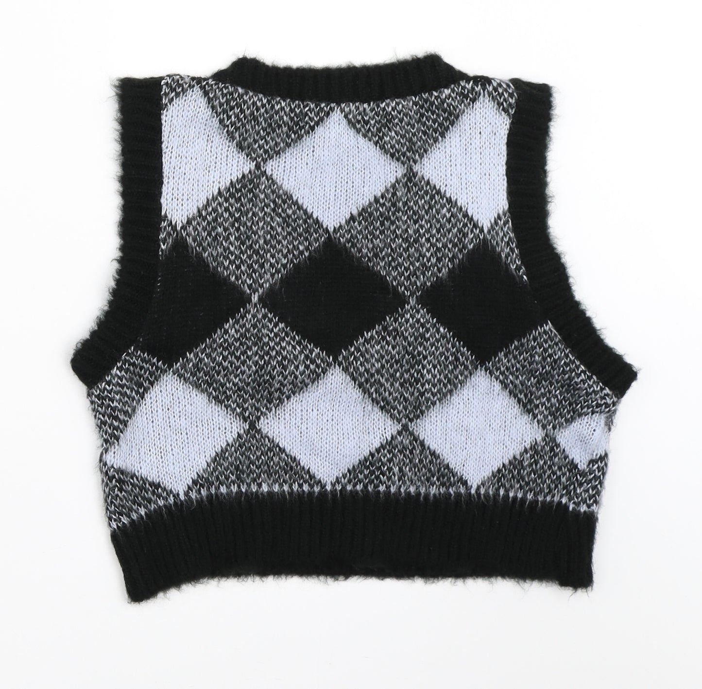 In the Style Womens Black Argyle/Diamond  Vest Jumper Size 10