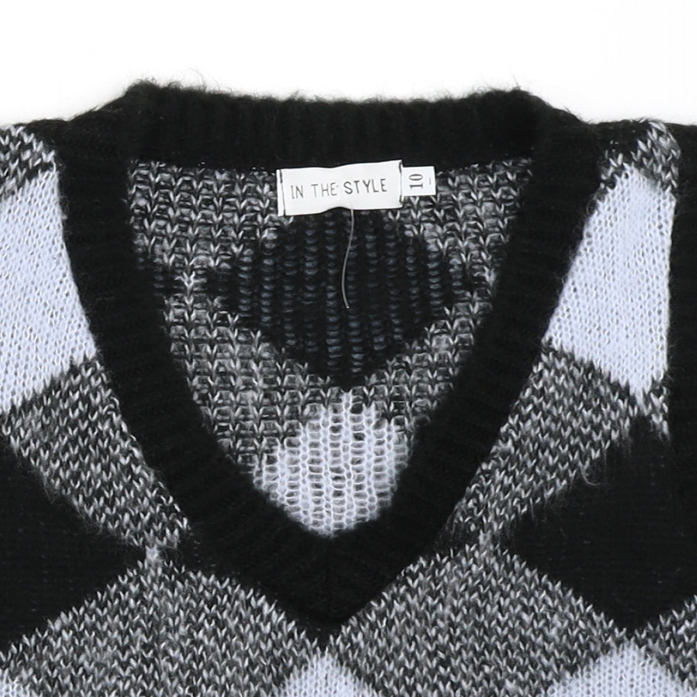 In the Style Womens Black Argyle/Diamond  Vest Jumper Size 10