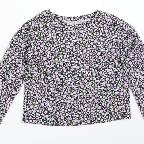 TU Girls Black Floral  Basic T-Shirt Size 8 Years