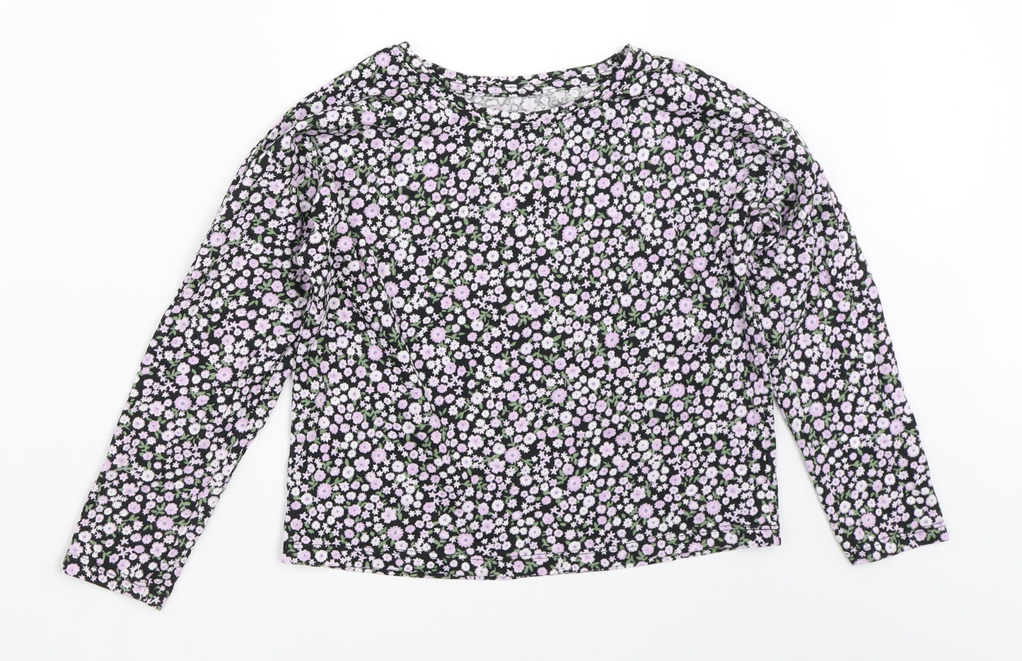 TU Girls Black Floral  Basic T-Shirt Size 8 Years