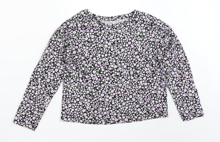 TU Girls Black Floral  Basic T-Shirt Size 8 Years
