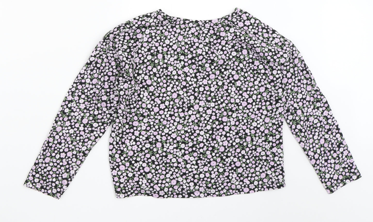 TU Girls Black Floral  Basic T-Shirt Size 8 Years