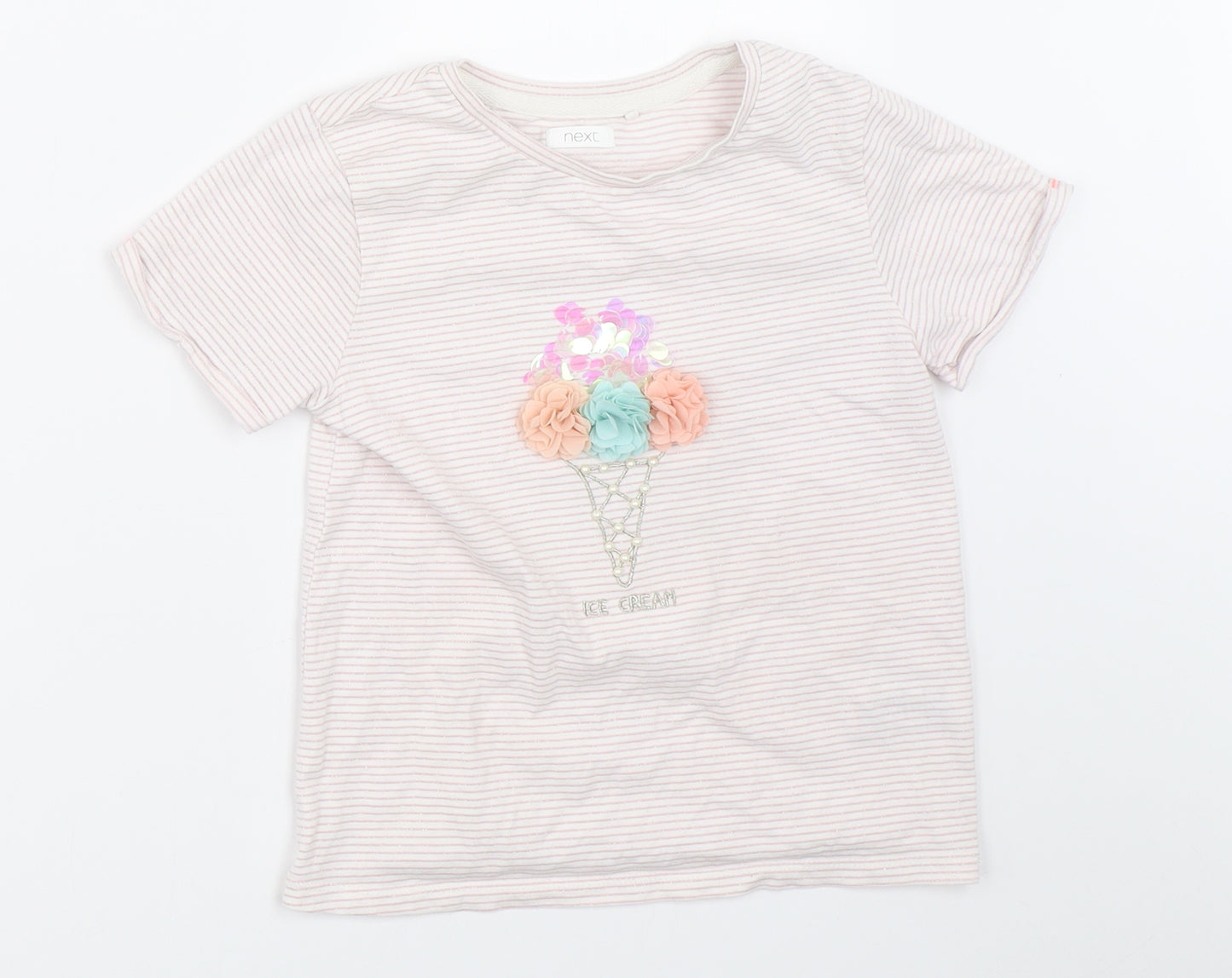 NEXT Girls Pink Striped  Basic T-Shirt Size 7 Years