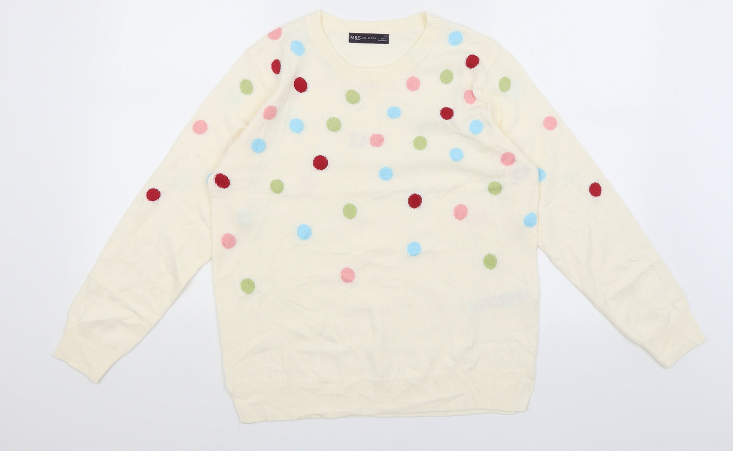 M&S Womens Ivory Polka Dot  Pullover Jumper Size 12