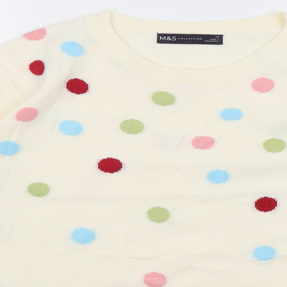 M&S Womens Ivory Polka Dot  Pullover Jumper Size 12