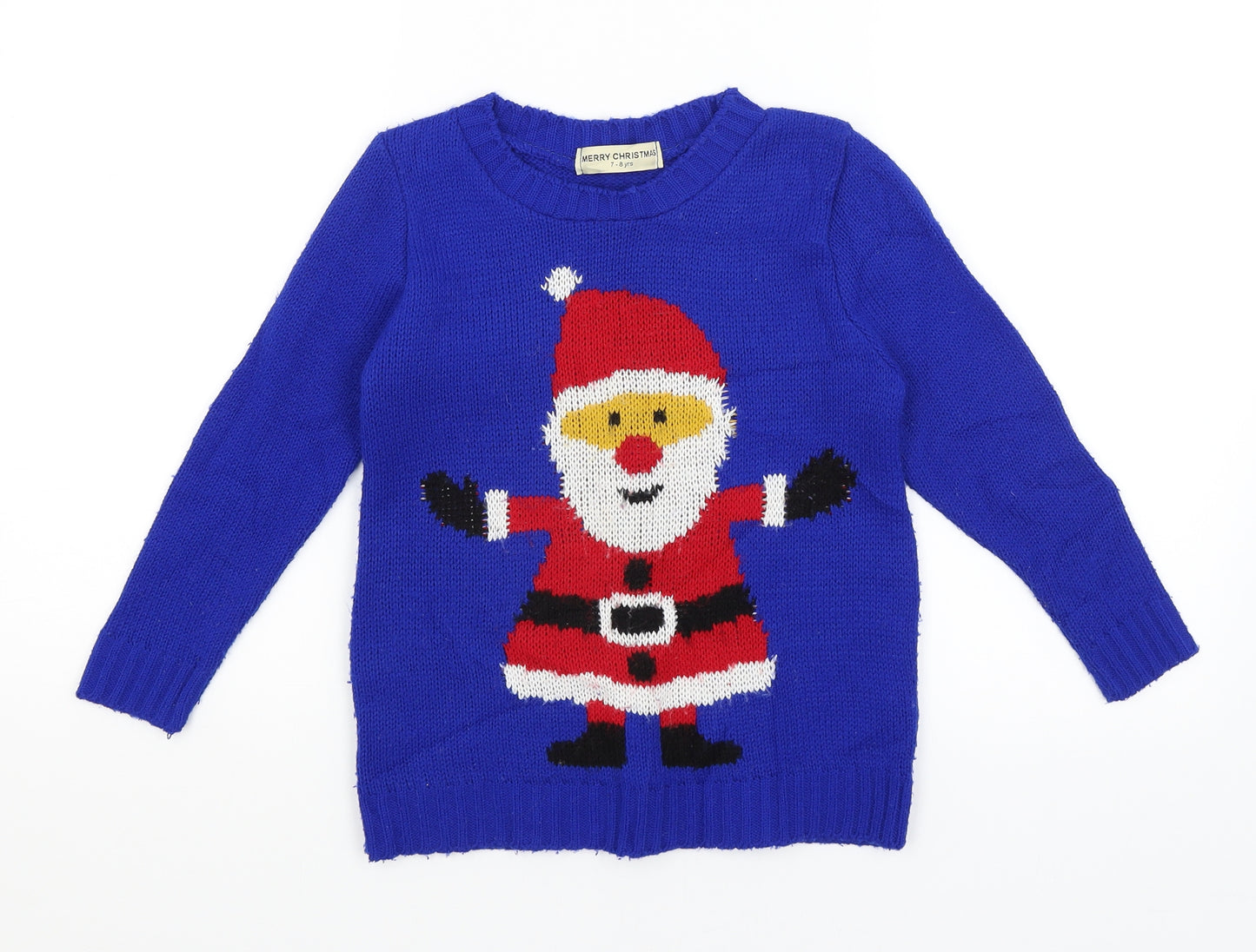 Preworn Girls Blue   Pullover Jumper Size 7-8 Years  - Santa