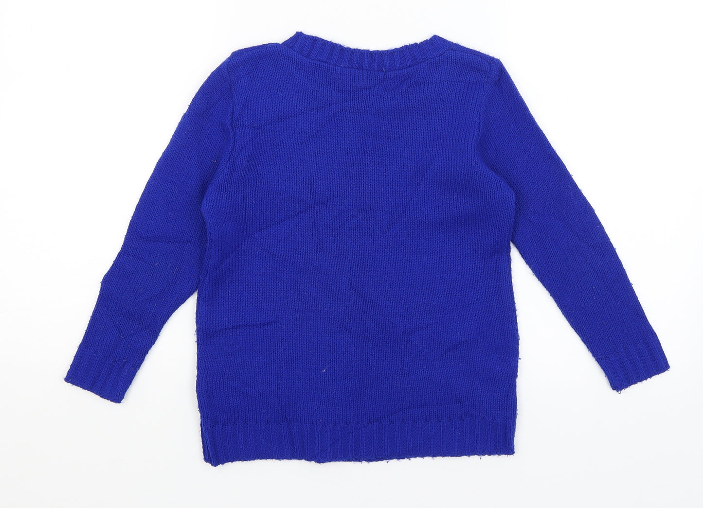 Preworn Girls Blue   Pullover Jumper Size 7-8 Years  - Santa