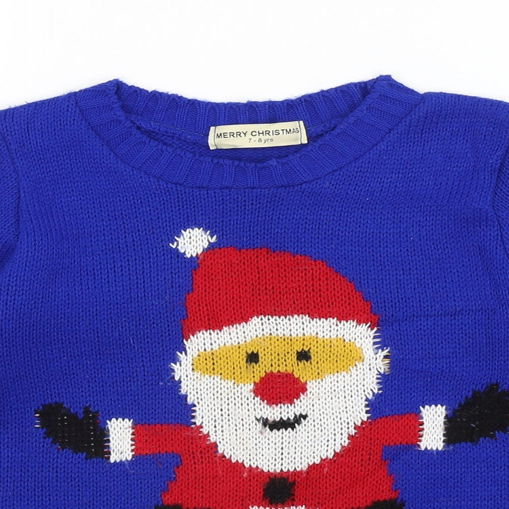 Preworn Girls Blue   Pullover Jumper Size 7-8 Years  - Santa
