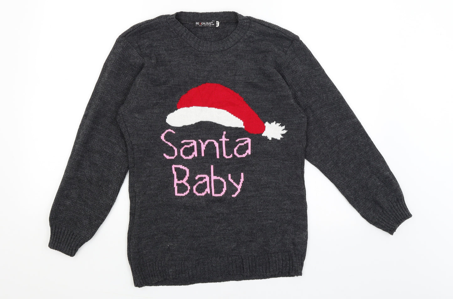 Be Jealous Womens Grey   Pullover Jumper Size M  - Santa Baby
