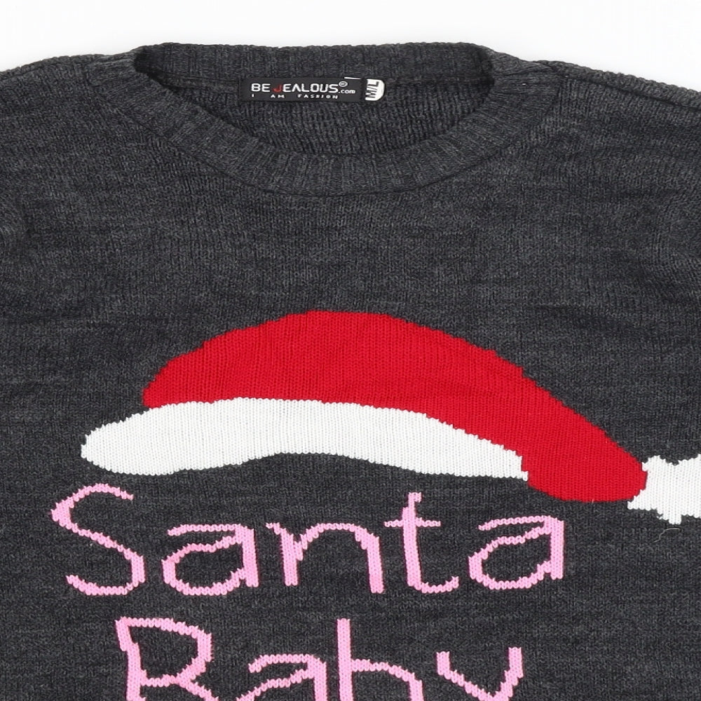 Be Jealous Womens Grey   Pullover Jumper Size M  - Santa Baby