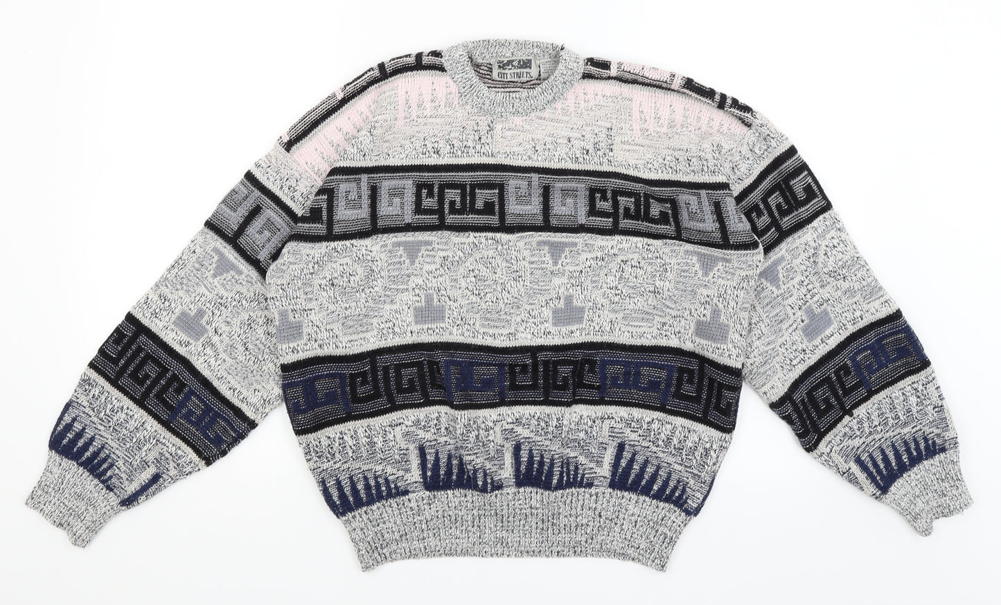 City Streets Womens Grey Geometric  Pullover Jumper Size L