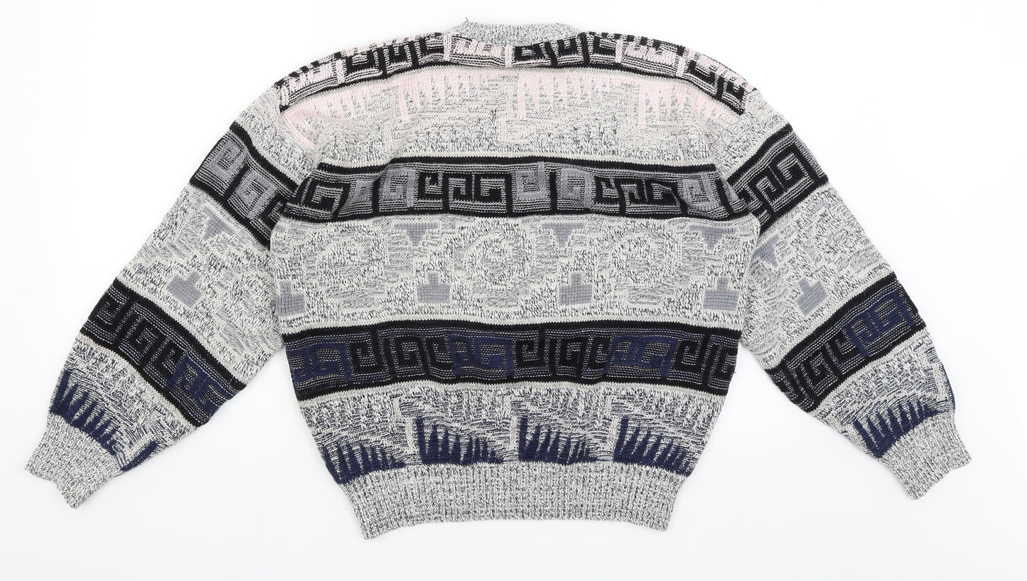 City Streets Womens Grey Geometric  Pullover Jumper Size L