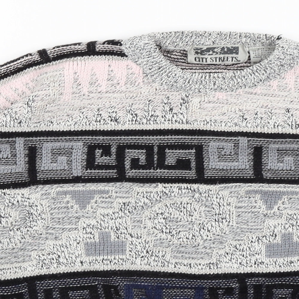 City Streets Womens Grey Geometric  Pullover Jumper Size L
