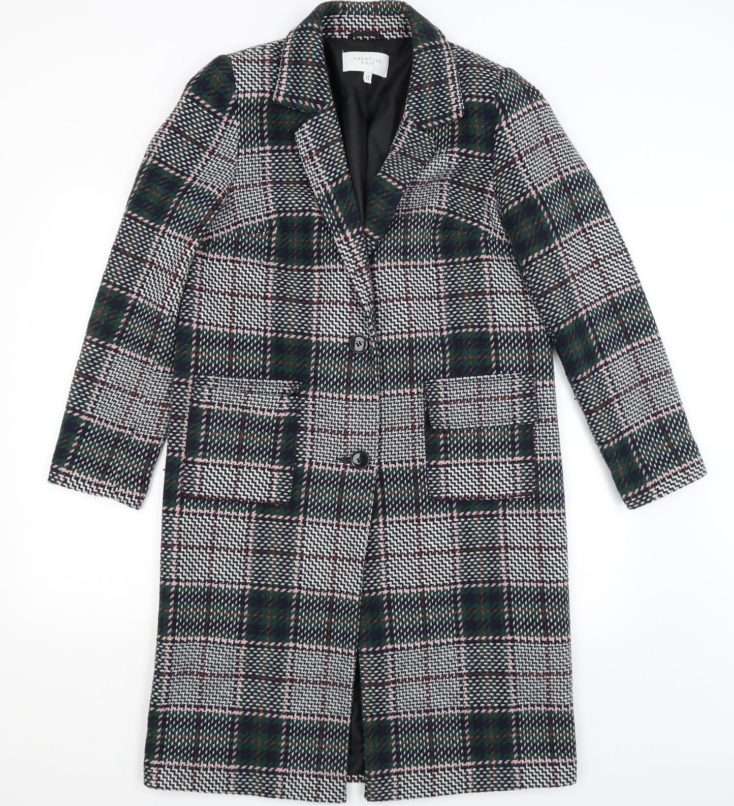 Creative Edit Womens Green Plaid  Overcoat Coat Size 12