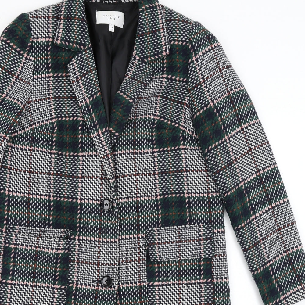 Creative Edit Womens Green Plaid  Overcoat Coat Size 12