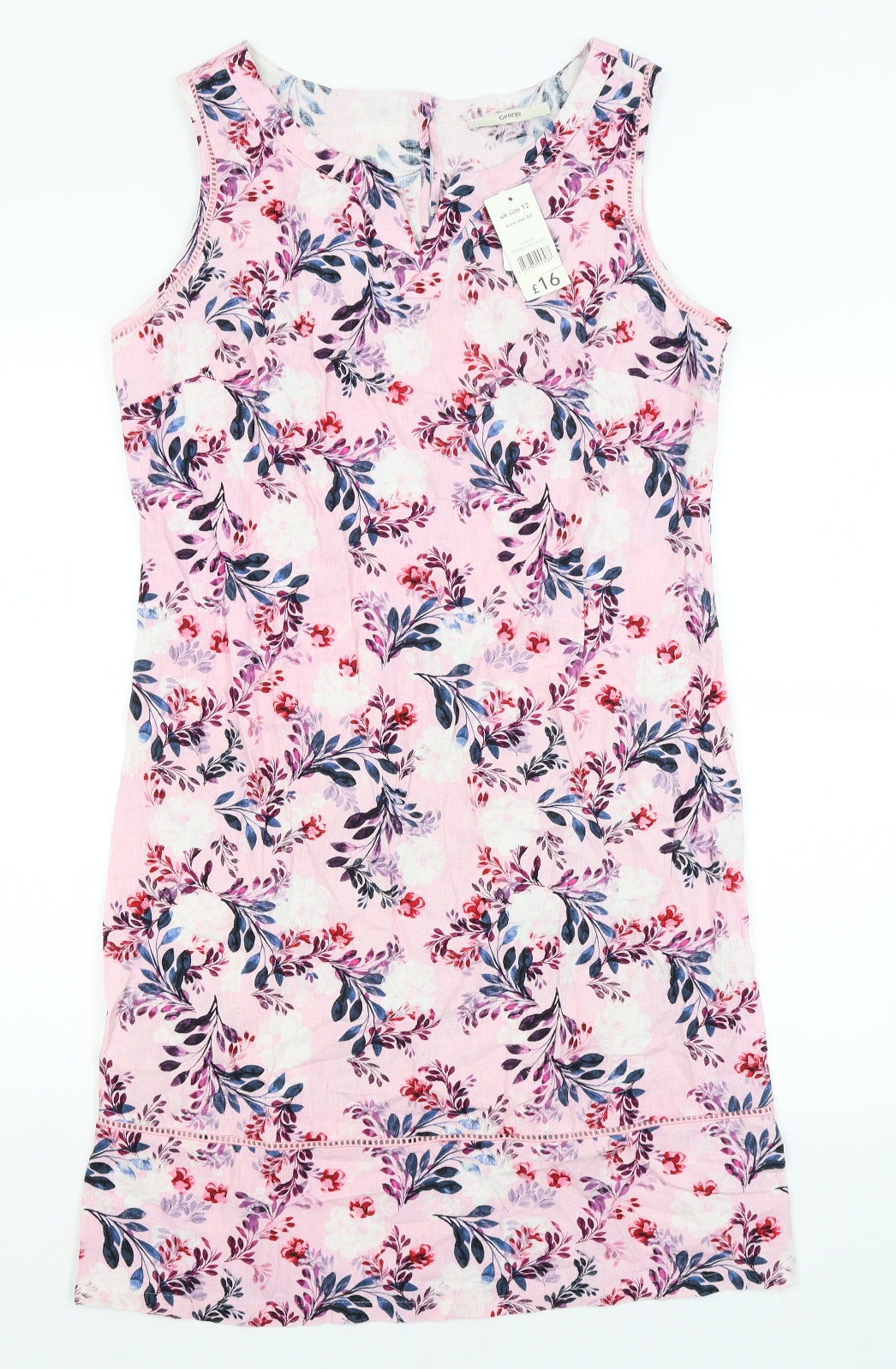 George Womens Pink Floral  Tank Dress  Size 12