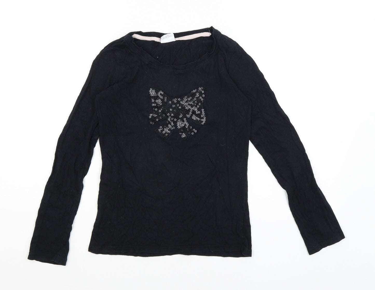 NEXT Girls Black   Basic T-Shirt Size 10 Years  - Bow