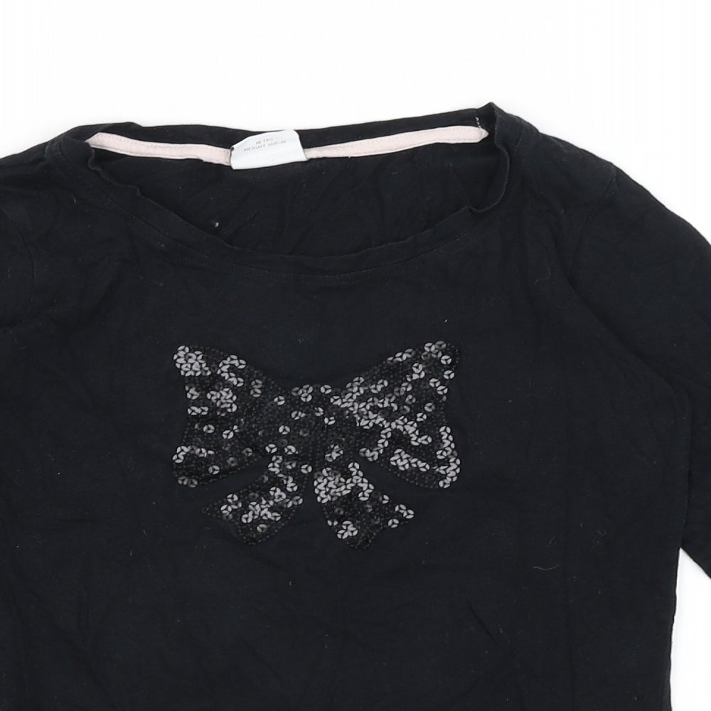 NEXT Girls Black   Basic T-Shirt Size 10 Years  - Bow