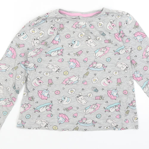Matalan Girls Grey   Basic T-Shirt Size 7 Years  - Cute Animals