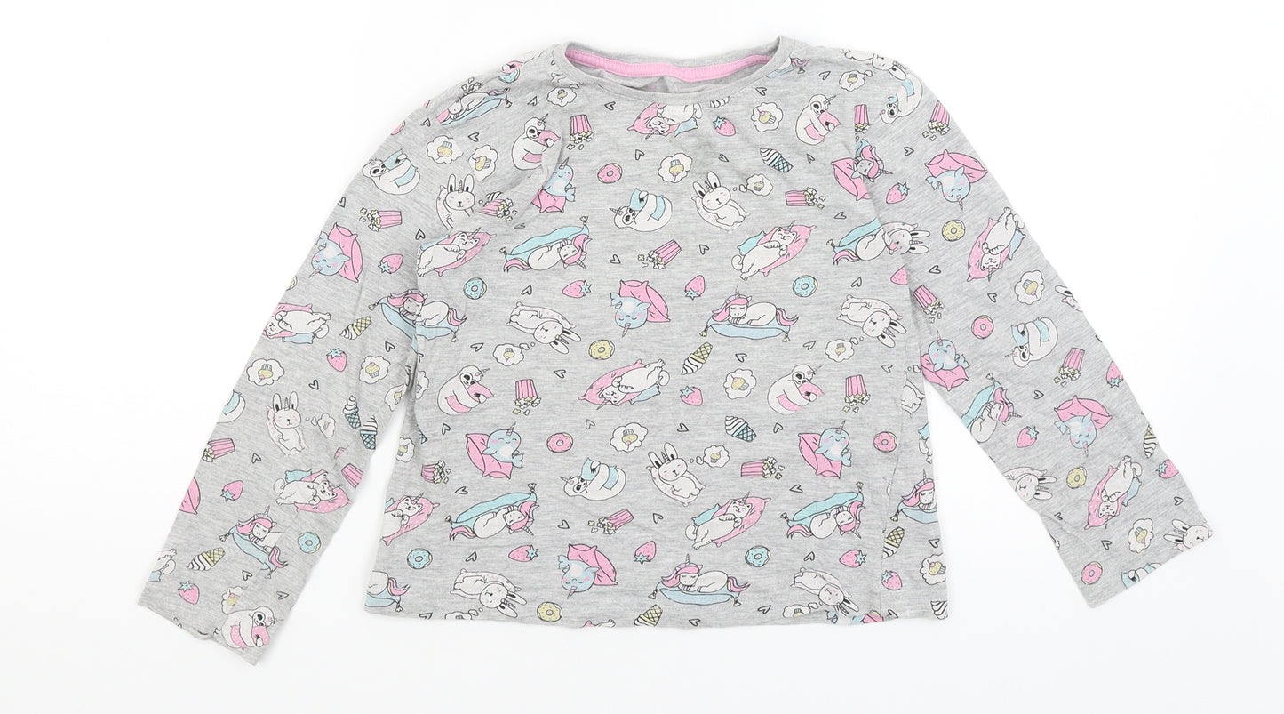 Matalan Girls Grey   Basic T-Shirt Size 7 Years  - Cute Animals