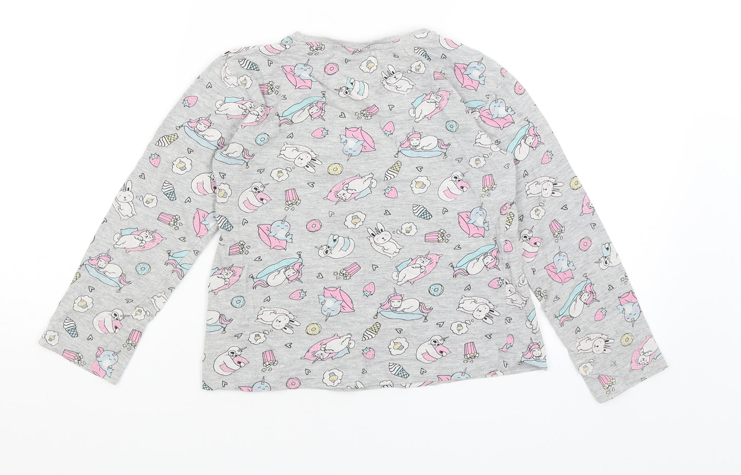 Matalan Girls Grey   Basic T-Shirt Size 7 Years  - Cute Animals