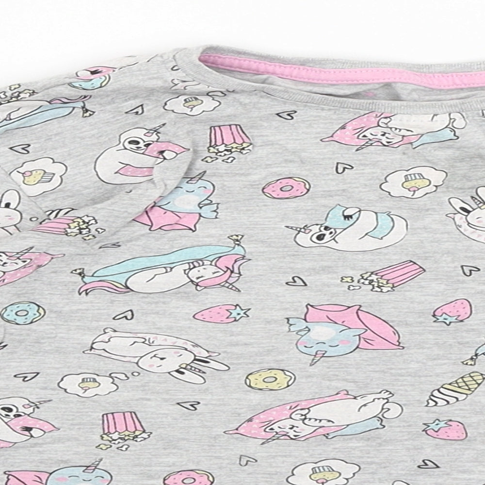 Matalan Girls Grey   Basic T-Shirt Size 7 Years  - Cute Animals
