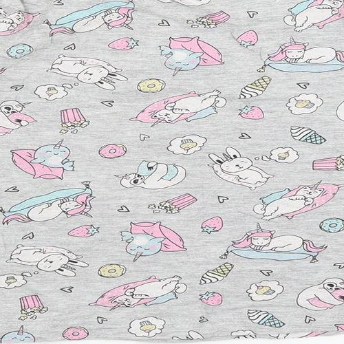 Matalan Girls Grey   Basic T-Shirt Size 7 Years  - Cute Animals
