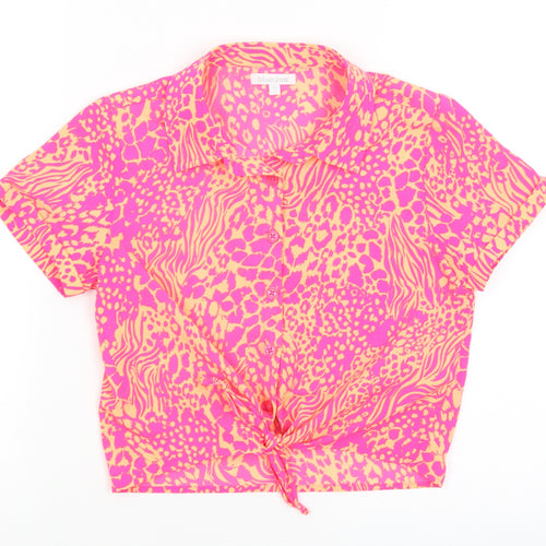Blue Zoo Girls Orange Animal Print  Cropped Button-Up Size 11 Years
