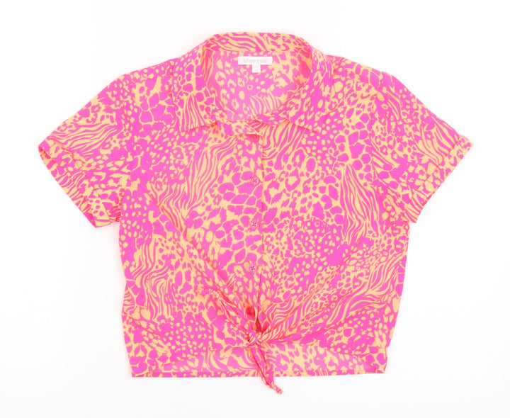 Blue Zoo Girls Orange Animal Print Cropped Button-Up Size 11 Years