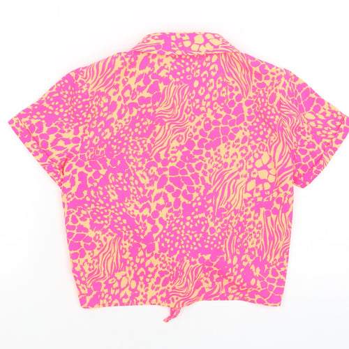 Blue Zoo Girls Orange Animal Print  Cropped Button-Up Size 11 Years