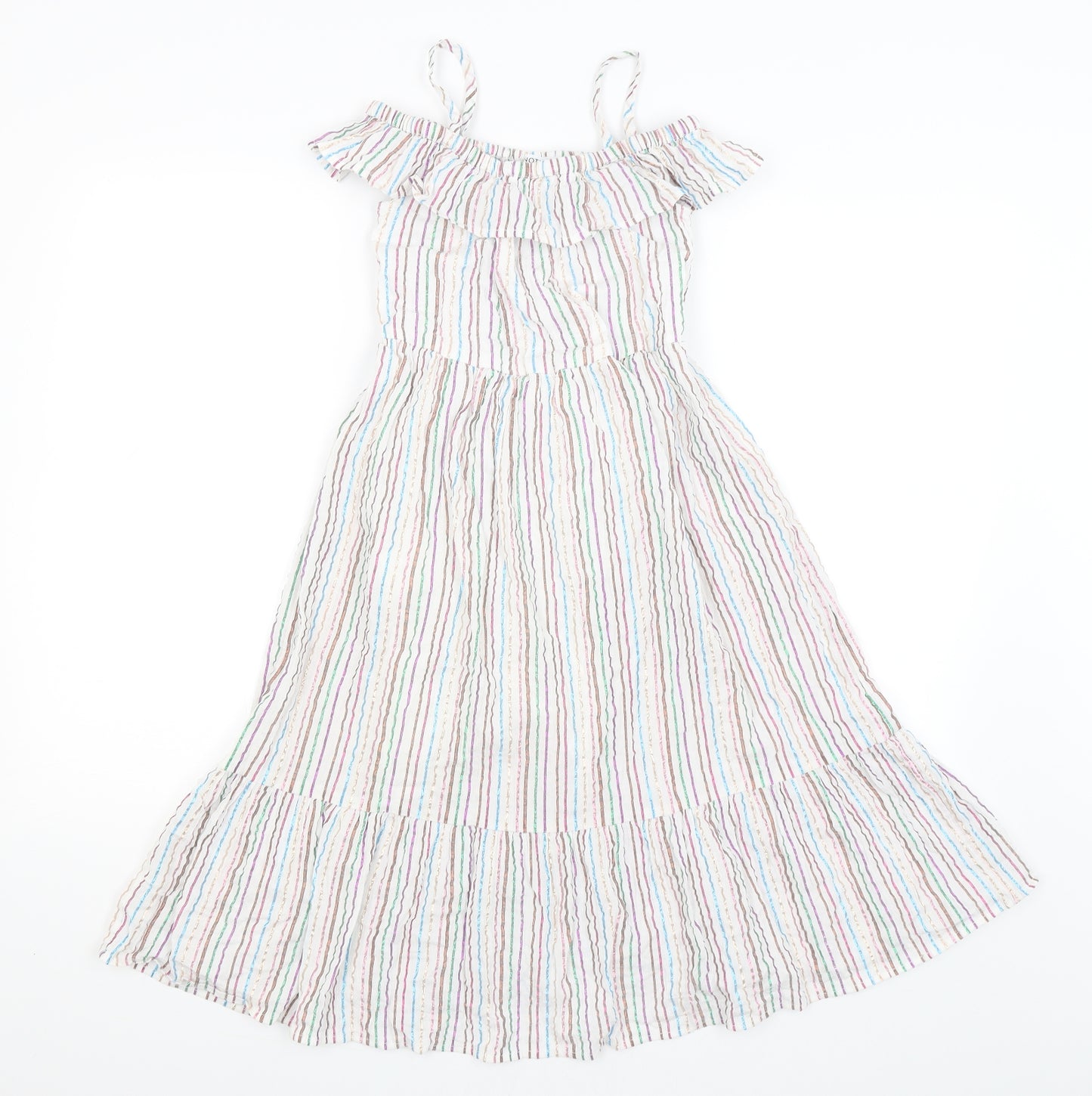 Minoti Girls White Striped  A-Line  Size 9-10 Years