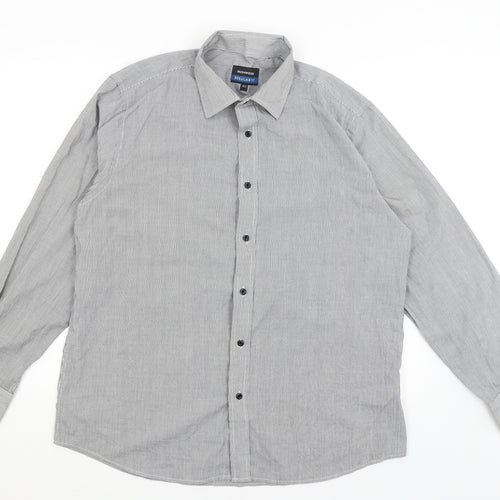 Greenwoods Mens Grey Striped   Dress Shirt Size 16.5
