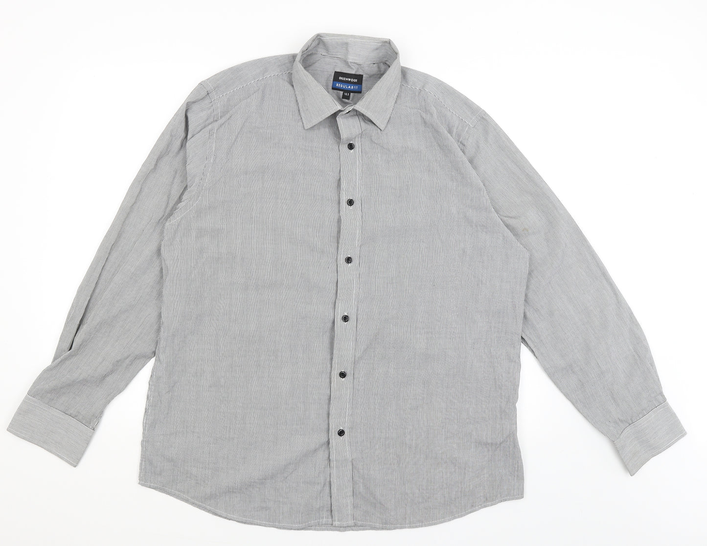 Greenwoods Mens Grey Striped   Dress Shirt Size 16.5